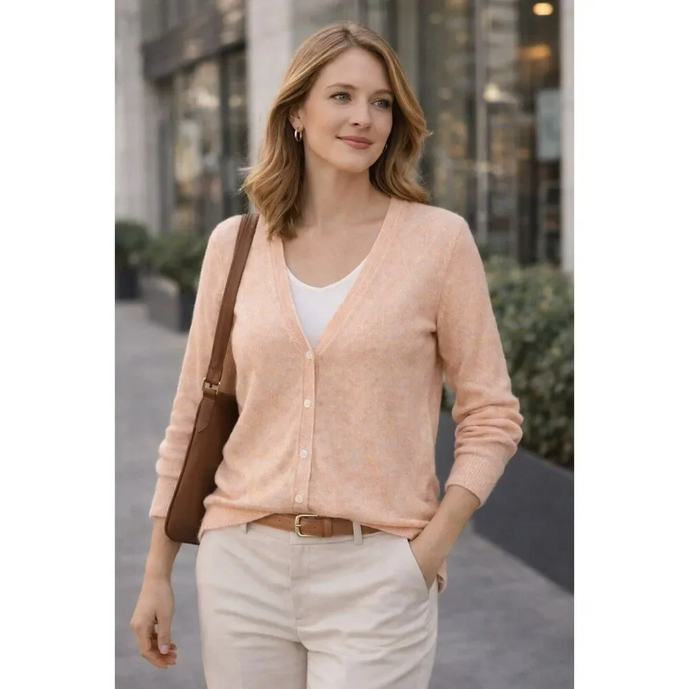 J Crew Womens Size Large Boyfriend Mohair Blend Cardigan Sweater Peach